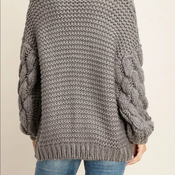 Grey Chunky Knit Sweater Cardigan - Picture 2 of 2